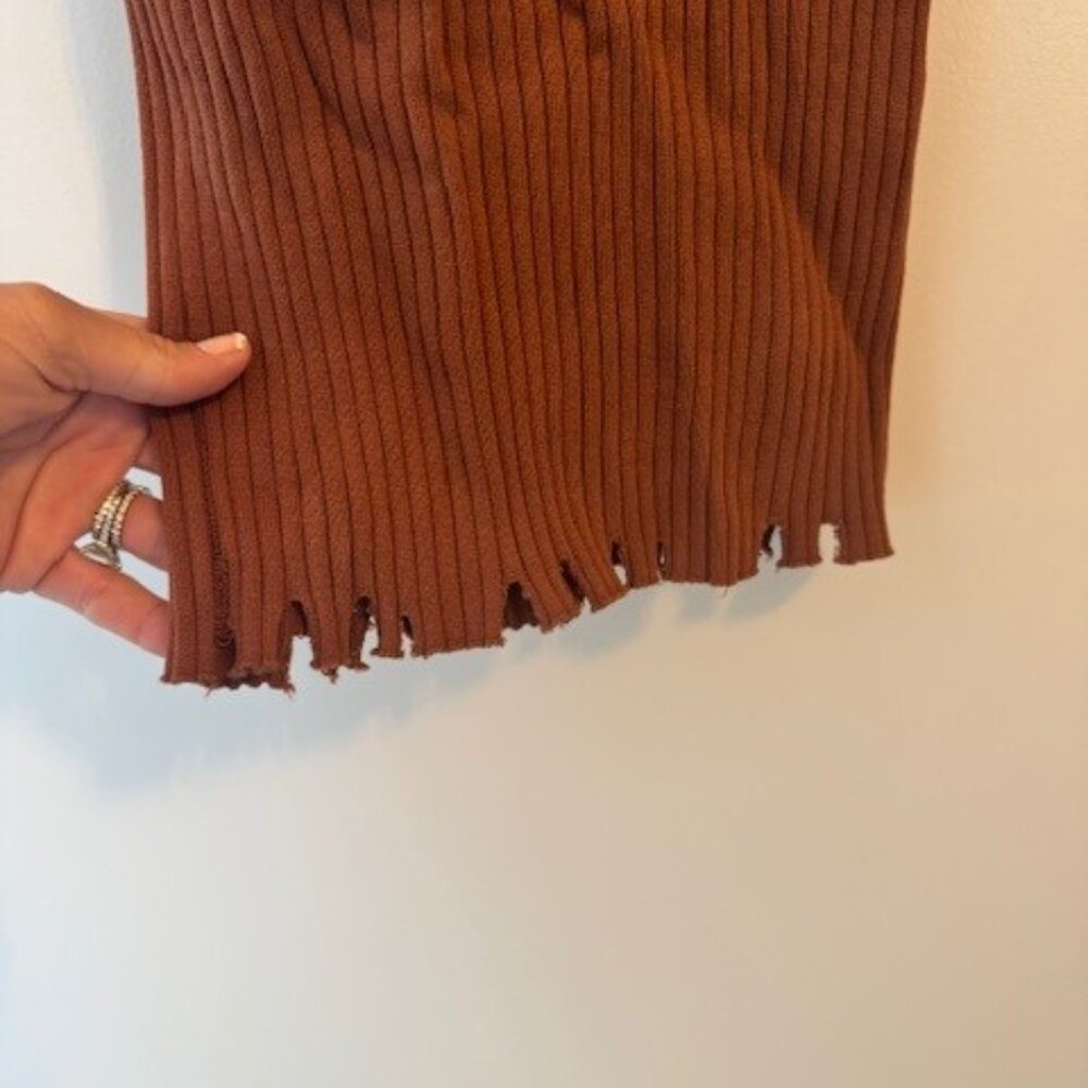 Hera Collection Rust Colored Long Sleeve Ribbed Dress with Distressed Lining - Picture 4 of 6